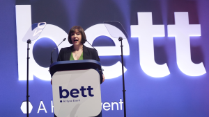 Bridget Phillipson on stage speaking to the audience at Bett UK 2026